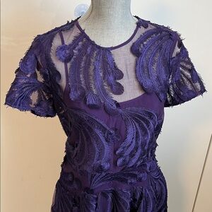 MICHAEL KORS NWOT Purple Peacock Embroidered Lace Evening Dress Lined, Size 8